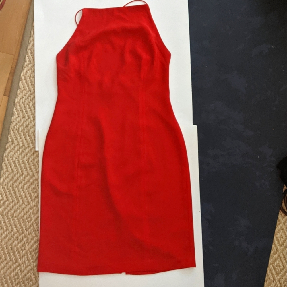 Size 12 Mexx tomato red cross- strapped lined shift dress.